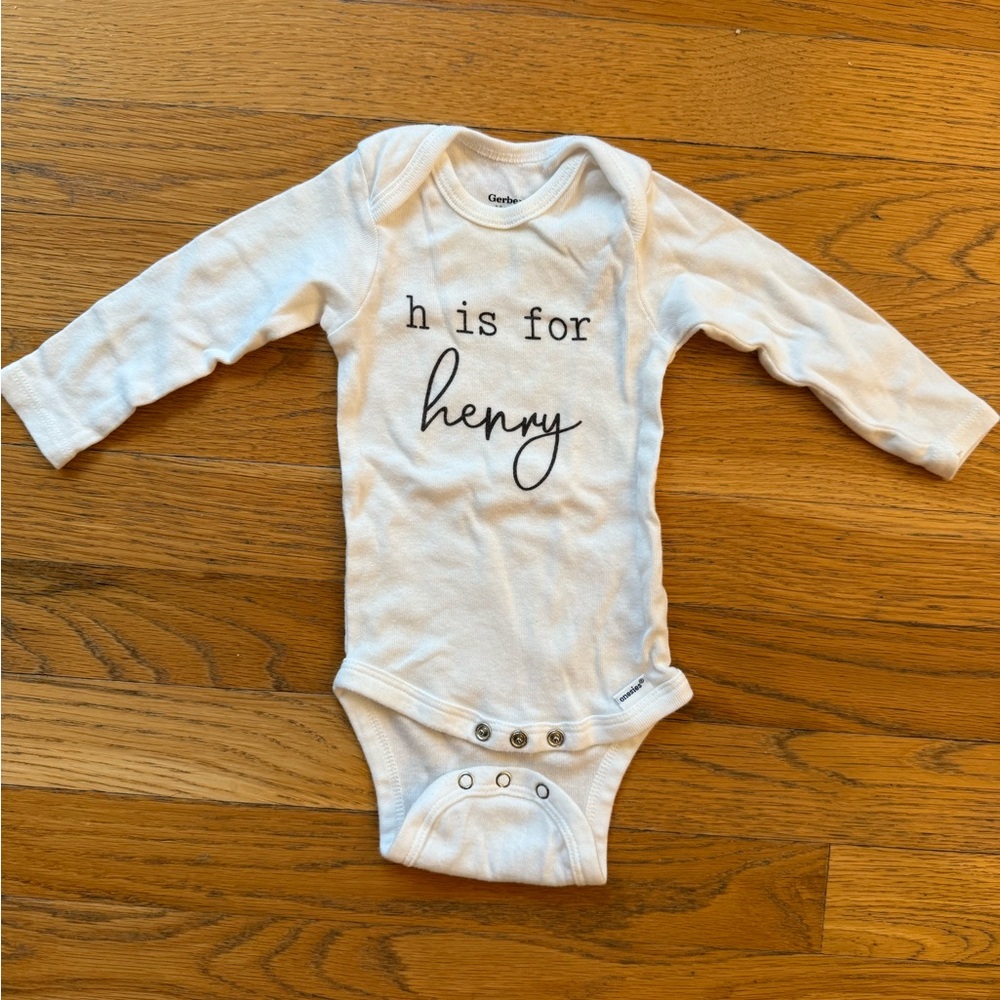 Gerber White Long Sleeve Bodysuit with Black Lettering - HENRY